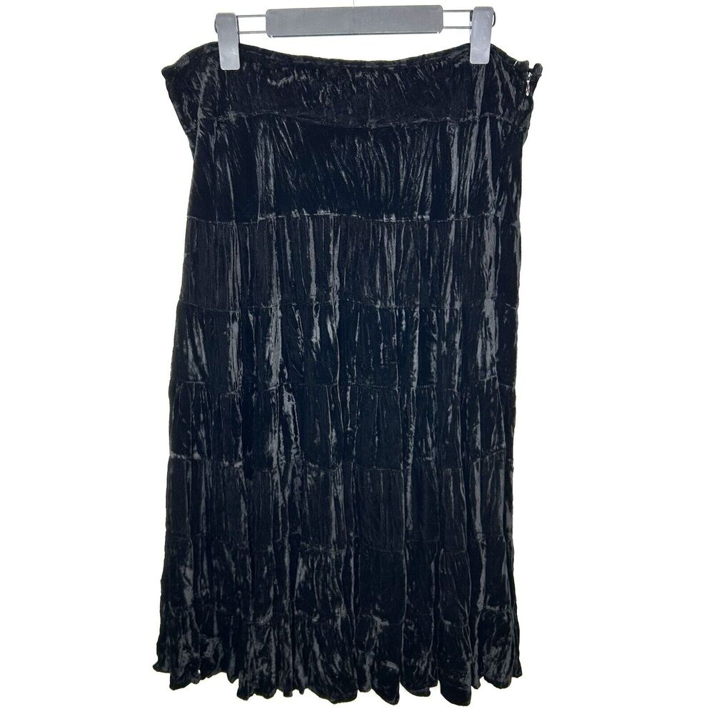 Dressbarn Skirt Women Large Black Velvet Maxi Goth Whimsigoth Witchy Boho Tiered